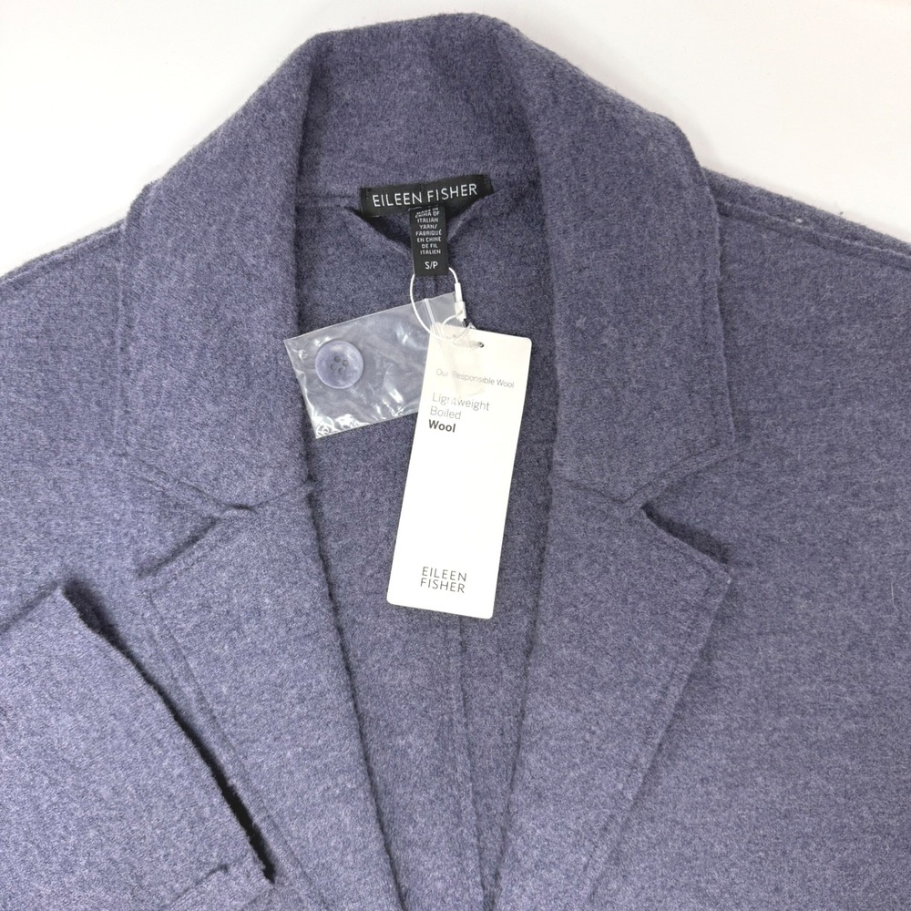 Eileen Fisher Blue Purple Lightweight Boiled Wool Notch Collar Jacket Small NEW